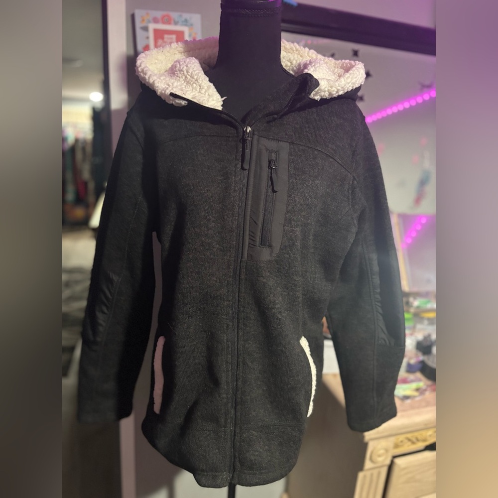 Made for Life Black Zip-Up Sweater with Hood/ Sherpa NWOT xlarge